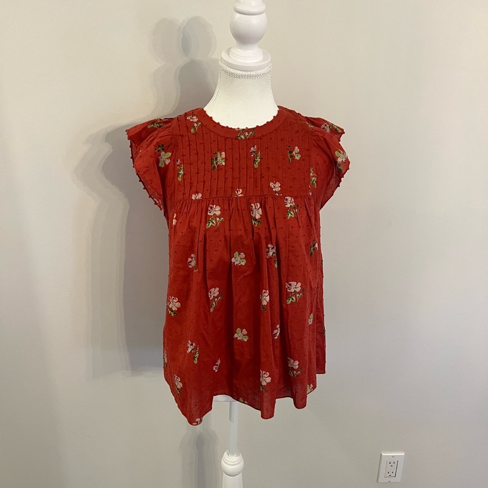 Ulla Johnson Orange-Pink Top With Flowers. Barely Worn.